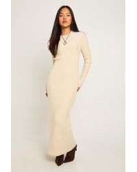 Boohoo - Petite Fluffy Yarn Long Sleeve Knitted Maxi Dress - Lyst