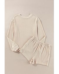 Azura Exchange - Parchment Corded Knit Long Sleeve Top And High Waist Shorts Set - Lyst