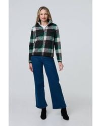 Izabel London - Checked Zip Front Boxy Teddy Jacket - Lyst