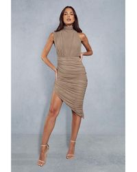 MissPap - Mesh Ruched Sleeveless Asymmetric Midi Dress - Lyst