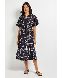 Wallis - Abstract Belted Midi Dress - Lyst