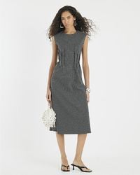 River Island - Midi Dress Sleeveless Pintuck Checked Viscose - Lyst