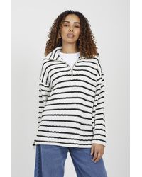 Brave Soul - Striped Fisherman Knit Zip Neck Tunic Jumper - Lyst