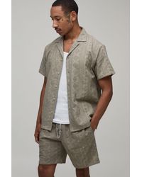 BoohooMAN - Cotton Embroidered Regular Fit Shirt & Extended Drawcord Relaxed Short Set - Lyst