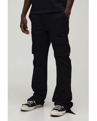 BoohooMAN - Straight Leg Flare Popper Detail Twill Cargo Trouser - Lyst
