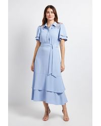 Wallis - Lace Insert Ruffle Sleeve Midi Dress - Lyst