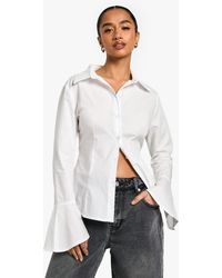 Boohoo - Petite Flared Sleeve Cinched Waist Shirt - Lyst