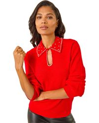 Roman - Faux Pearl Collared Keyhole Knit Jumper - Lyst