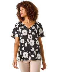 Roman - Textured Floral Print V-Neck Stretch Top - Lyst