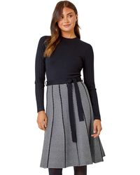 Roman - Chevron Print Belted Jumper Dress - Lyst