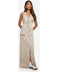 Boohoo - Tonal Pinstripe Split Back Column Maxi Skirt - Lyst
