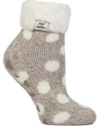 Heat Holders - Ladies Cuddly Fluffy Sliper Bed Socks With Feather Top - Lyst