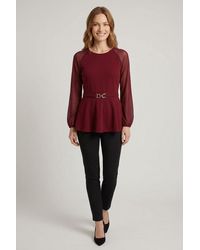 Izabel London - Belt Detail Semi Sheer Peplum Top - Lyst