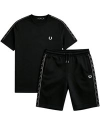 Fred Perry - Contrast Tape Ringer T-Shirt & Sweatshorts Tracksuit Set - Lyst