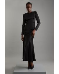 Karen Millen - Satin Back Crepe Long Sleeved Column Woven Midaxi Dress - Lyst