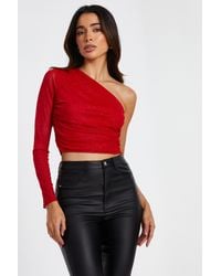 Quiz - Glitter Mesh Crop Top - Lyst
