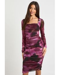Boohoo - Square Neck Ruched Mesh Midi Bodycon Dress - Lyst