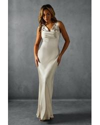 MissPap - Premium Satin Cowl Neck Fishtail Maxi Dress - Lyst
