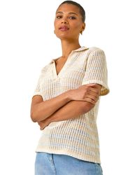 Roman - Stripe Crochet Collar Knit Top - Lyst
