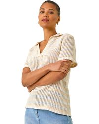 Roman - Stripe Crochet Collar Knit Top - Lyst