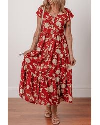 Azura Exchange - Blumenmuster Kleid Mit Stufen Und Knopfleiste - Lyst