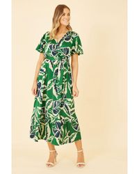 Yumi' - Tropical Leaf Print Wrap Midi Dress - Lyst