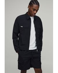 BoohooMAN - Regular Coated Nylon Cargo Overshirt & Relaxed Short Set - Lyst
