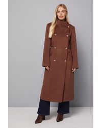 Wallis - Petite Double Breasted Tab Detail Funnel Coat - Lyst