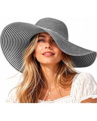 Woodland Leathers - Ladies Extra Wide Brim Striped Sun Hat Foldable Summer Beach Hat - Lyst