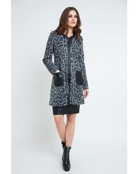 Conquista - Animal Print Coat With Pleather Detail - Lyst