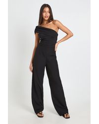 Boohoo - One Shoulder Ruched Detail Wide Leg Jumpsuit - Lyst