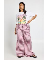Boohoo - Plus Stripe Poplin Drawcord Wide Leg Trouser - Lyst