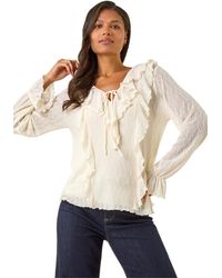 Roman - Lace Ruffle Front Top - Lyst