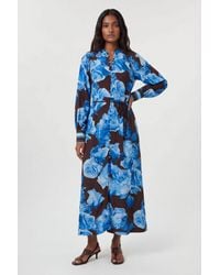 Karen Millen - Viscose Woven Stripe Contrast Floral Midi Shirt Dress - Lyst