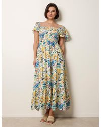 Blue Vanilla - Frill Sleeveless Tropical Floral Print Dress - Lyst