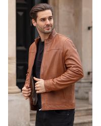 Ashwood Leather - 'Strada Nera' Real Mandarin Collar Zip-Up Casual Jacket - Lyst