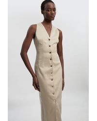 Karen Millen - Tailored Linen Corset Back Detail Maxi Dress - Lyst