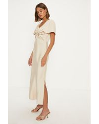 Oasis - Satin Twist Front Angel Sleeve Midi Bridesmaids Dress - Lyst