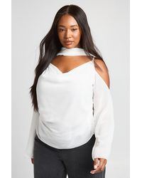 Boohoo - Plus Sheer Cowl Neck Top With Scarf Detail - Lyst