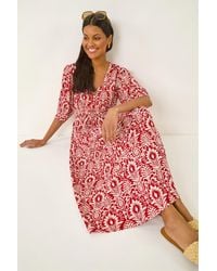 Roman - Abstract Print V-Neck Midi Dress - Lyst