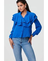 Izabel London - Ruffled Detail Long Sleeve V-Neck Blouse - Lyst