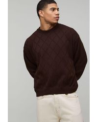 BoohooMAN - Oversized Boxy Diamond Stitch Knitted Jumper - Lyst