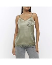 River Island - Cami Top Satin Diamante - Lyst
