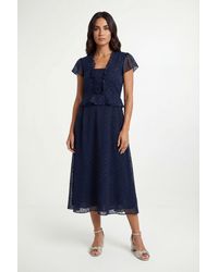Wallis - Metallic Polka Dot Ruffle Midi Dress - Lyst