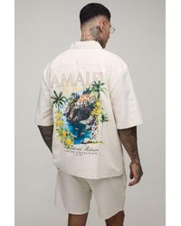 BoohooMAN - Tall Oversized Half Sleeve Location Shirt And Relaxed Short Set - Lyst