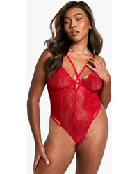 Boohoo - Plus Cross Front Lace Cup Bodysuit - Lyst