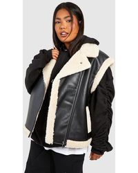 Boohoo - Plus Teddy Trim Faux Leather Gilet - Lyst