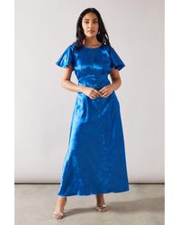 Wallis - Petite Satin Jacquard Button Through Midaxi Dress - Lyst