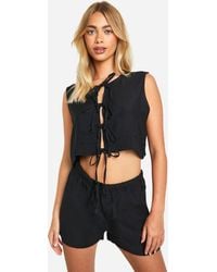 Boohoo - Linen Look Tie Front Sleeveless Blouse & Flippy Shorts - Lyst