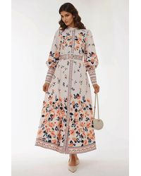 Hiccup - Printed Long Sleeve Maxi Dress With Belt - Lyst